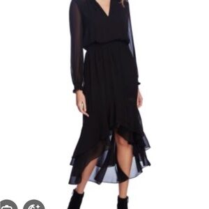 1.STATE Black High-Low V-Neck Chiffon Dress